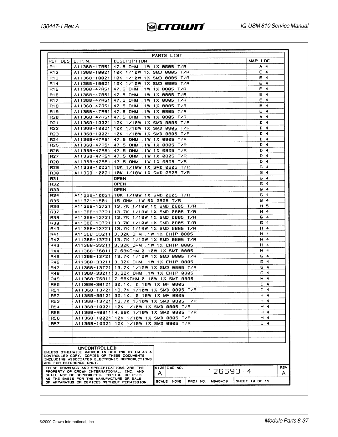 Crown Audio IQ-USM 810 service manual 130447-1 Rev. a 