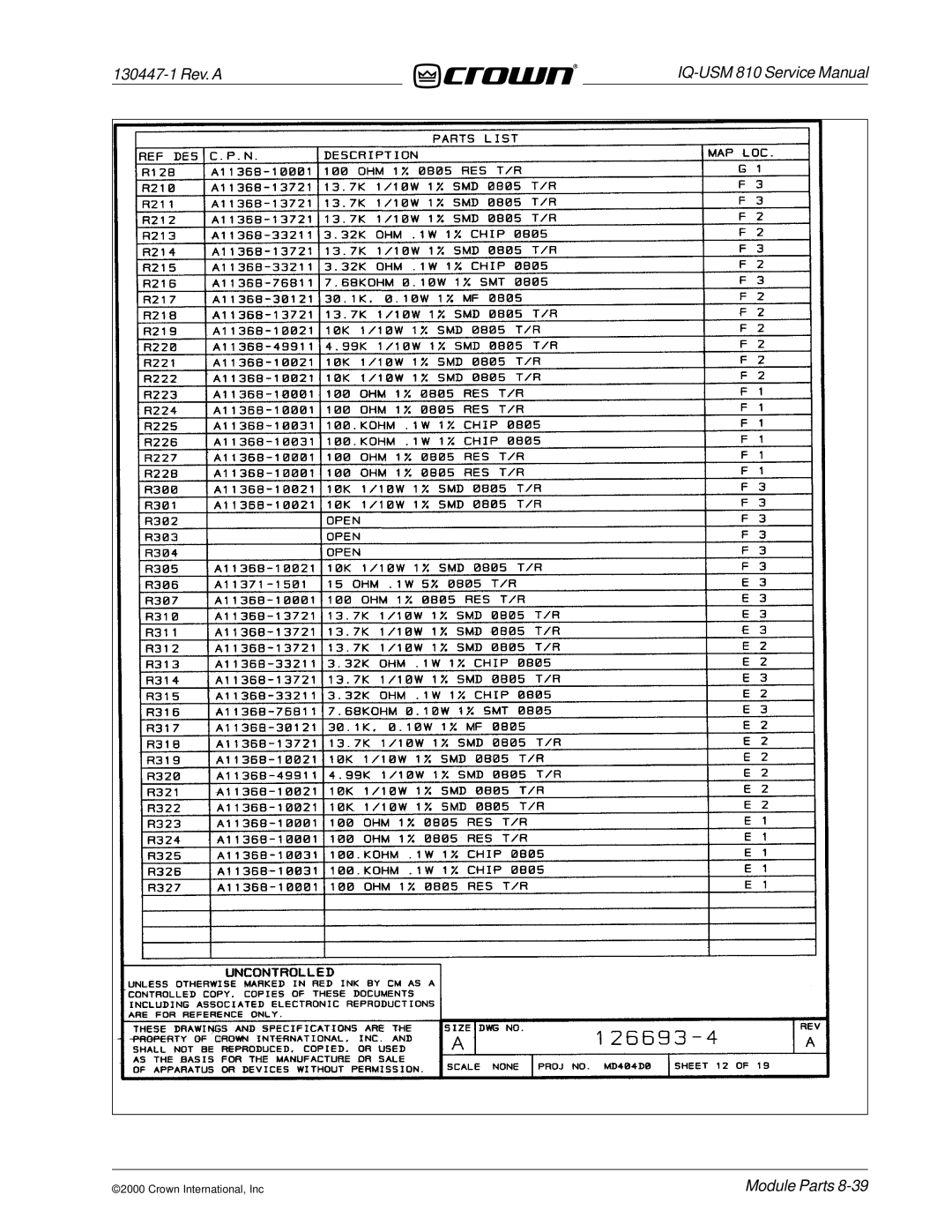 Crown Audio IQ-USM 810 service manual 130447-1 Rev. a 