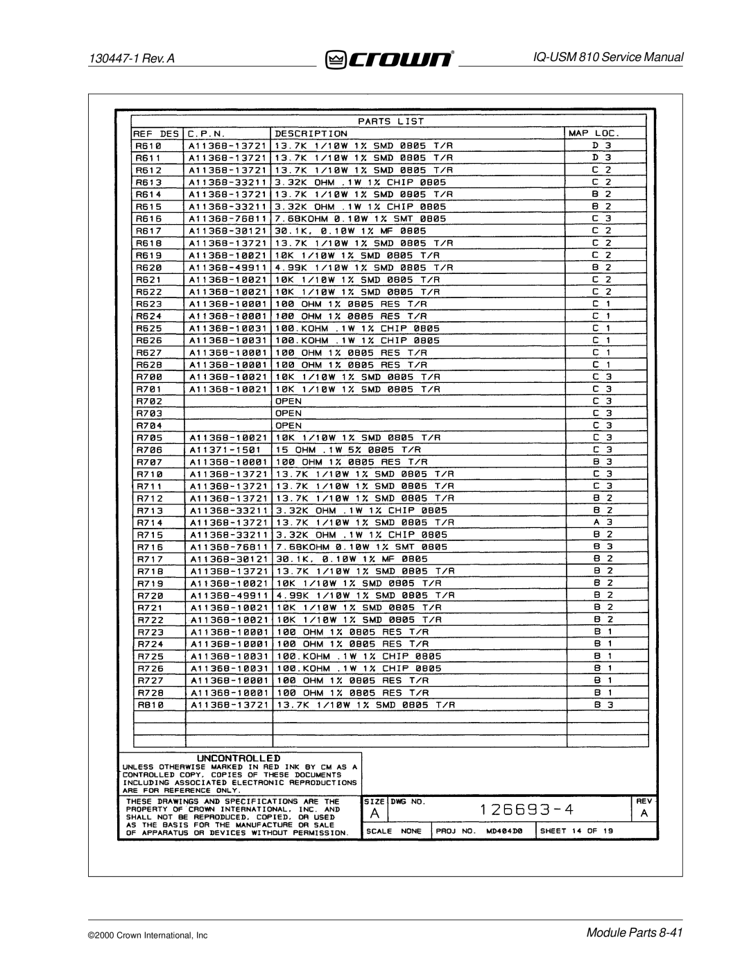 Crown Audio IQ-USM 810 service manual 130447-1 Rev. a 