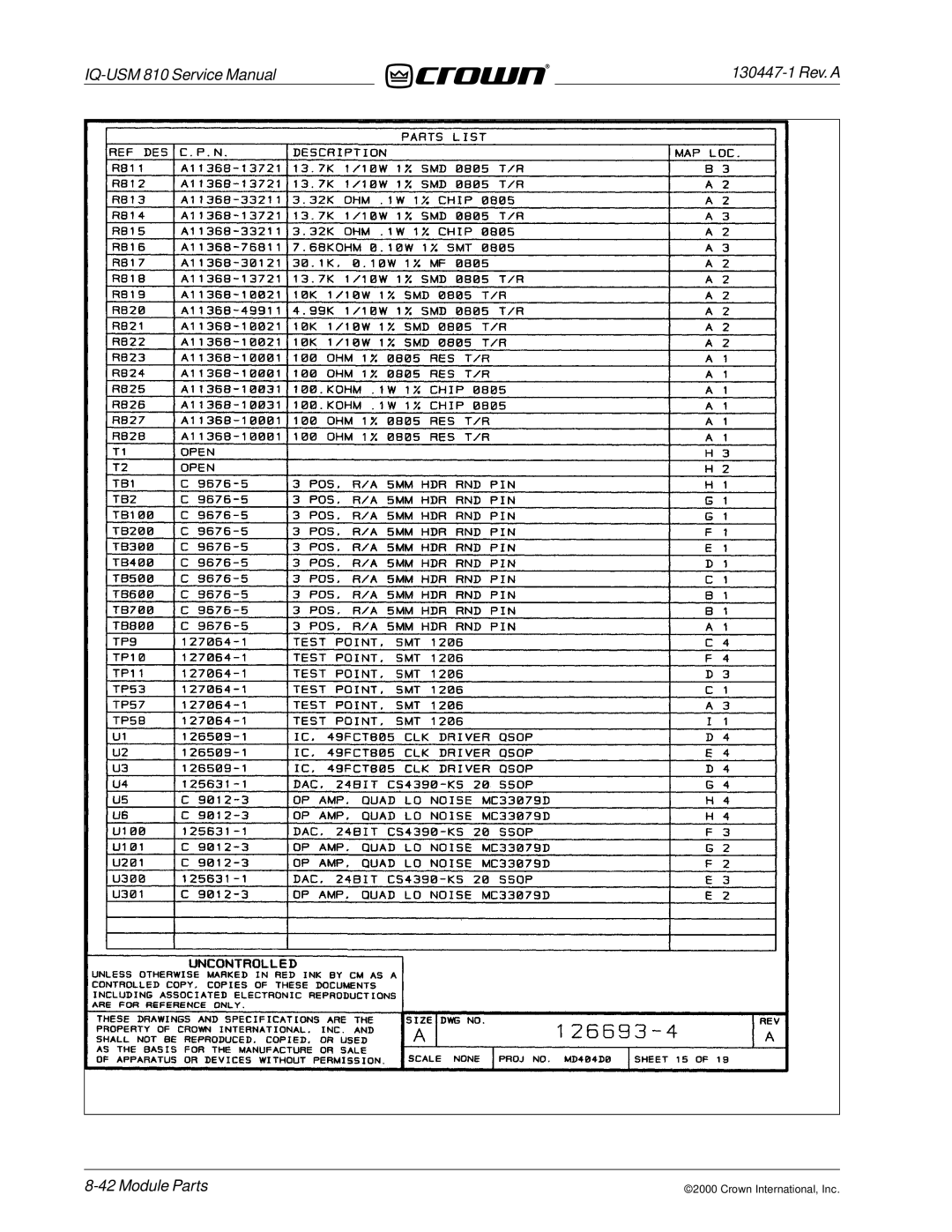 Crown Audio IQ-USM 810 service manual Module Parts 