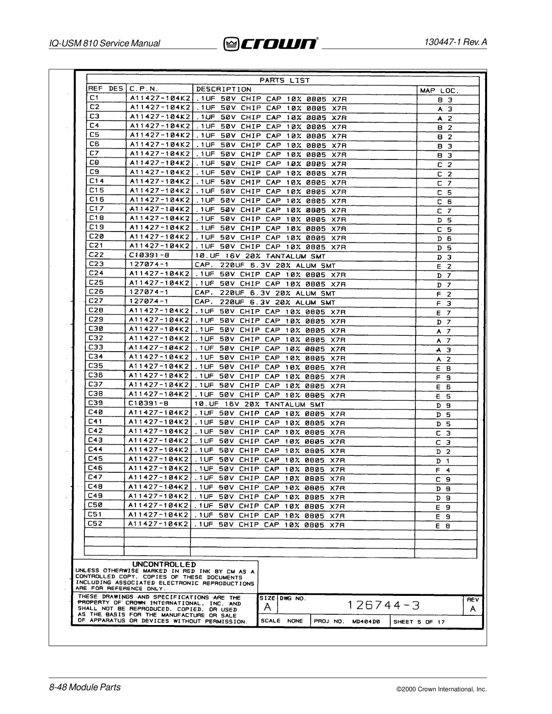 Crown Audio IQ-USM 810 service manual 130447-1 Rev. a 