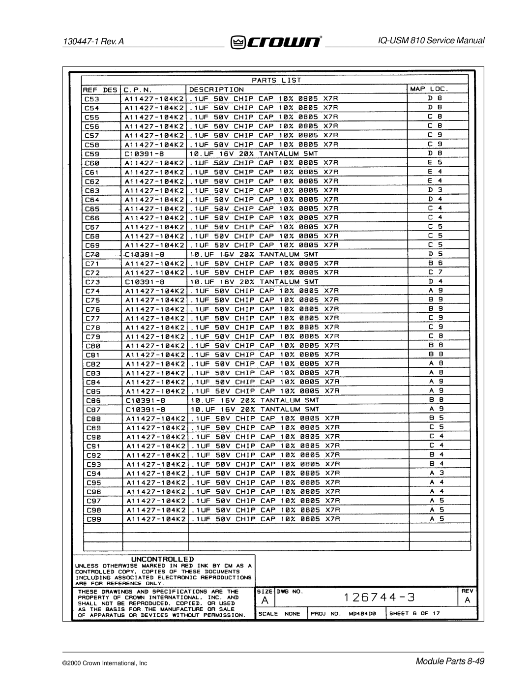 Crown Audio IQ-USM 810 service manual 130447-1 Rev. a 