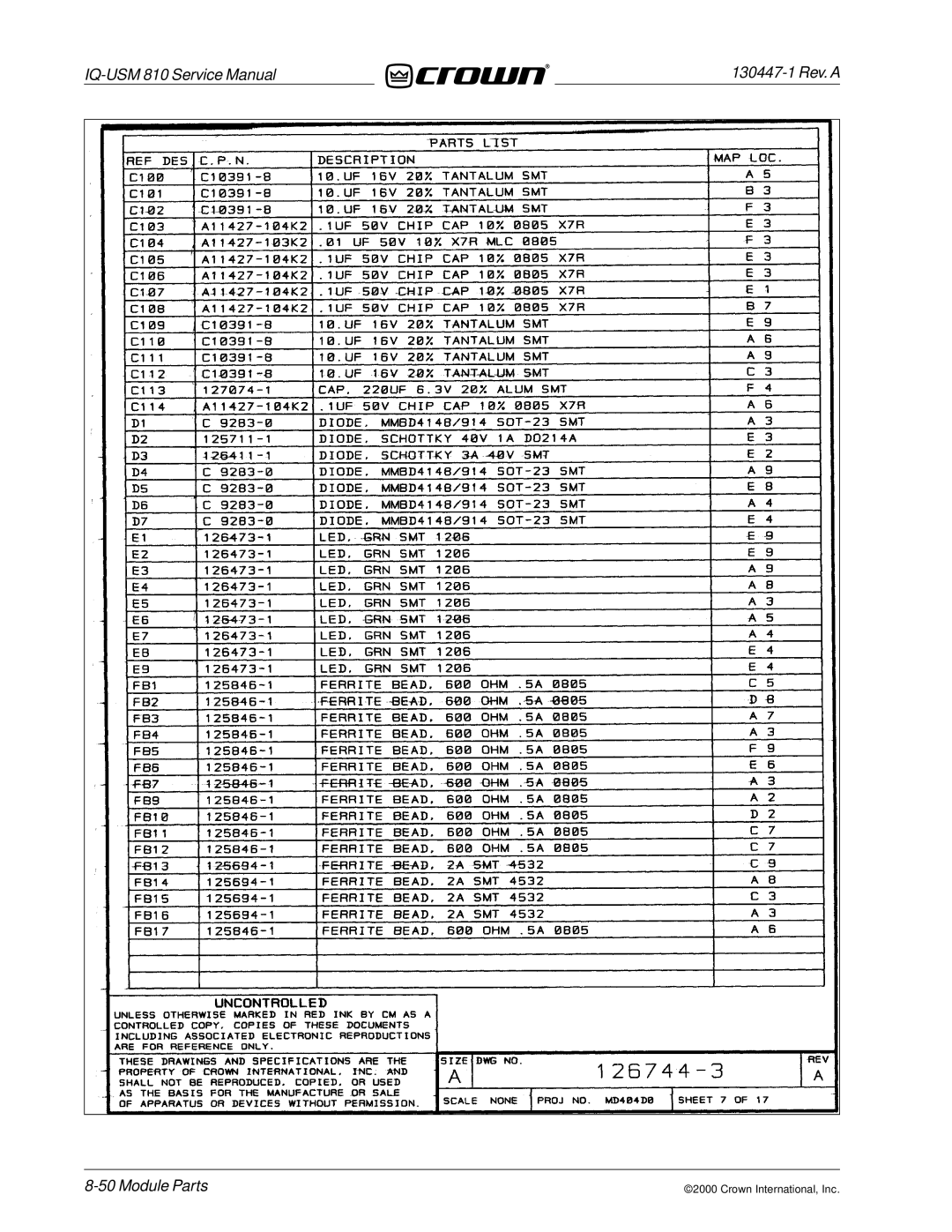 Crown Audio IQ-USM 810 service manual Module Parts 