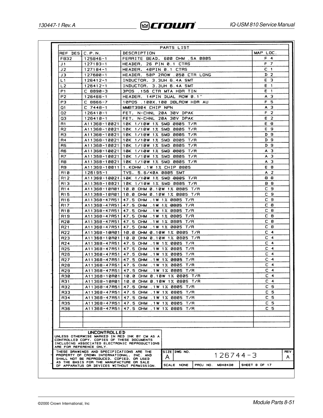 Crown Audio IQ-USM 810 service manual 130447-1 Rev. a 