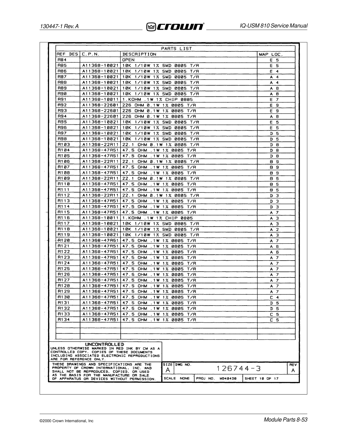 Crown Audio IQ-USM 810 service manual 130447-1 Rev. a 