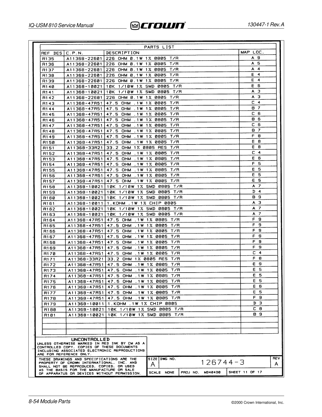 Crown Audio IQ-USM 810 service manual Module Parts 