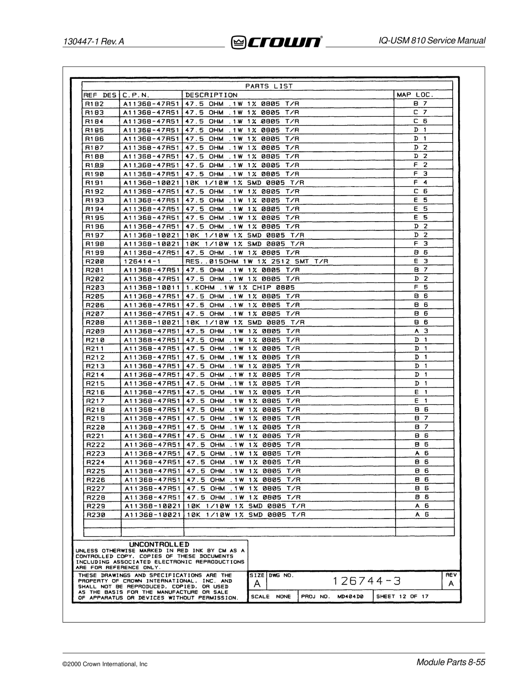 Crown Audio IQ-USM 810 service manual 130447-1 Rev. a 