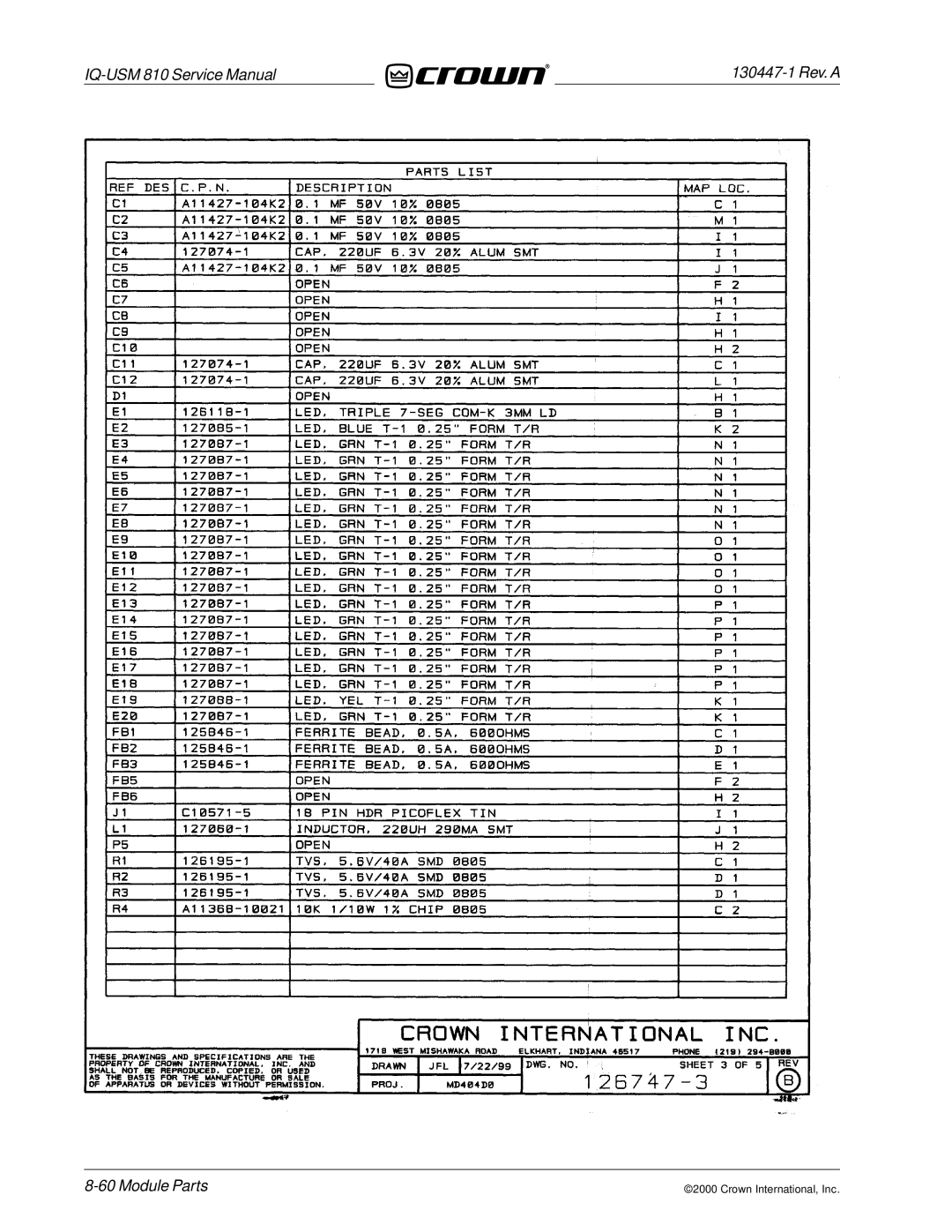 Crown Audio IQ-USM 810 service manual Module Parts 