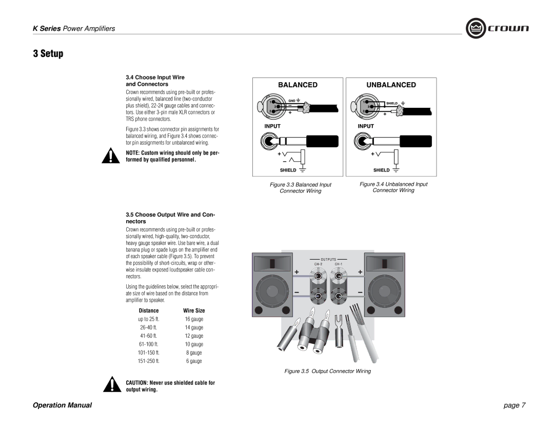 Crown Audio K Series operation manual Choose Input Wire Connectors, Choose Output Wire and Con- nectors 