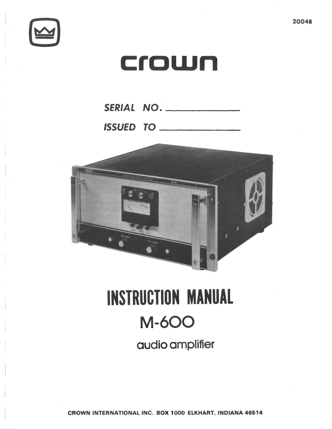 Crown Audio M-600 manual 