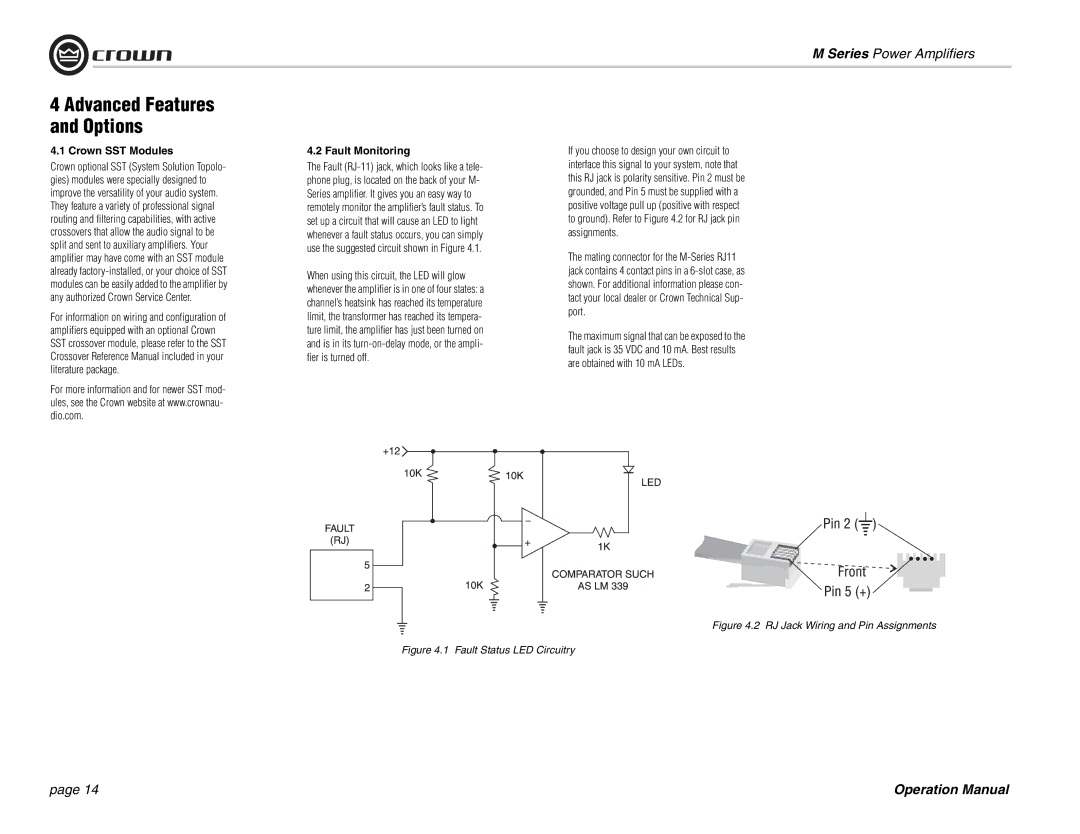 Crown Audio M Series operation manual Crown SST Modules, Fault Monitoring 