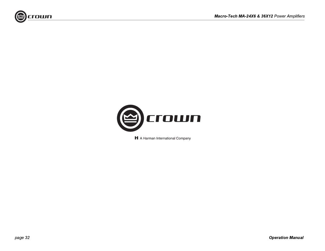 Crown Audio MA-36X12 operation manual Macro-Tech MA-24X6 & 36X12 Power Amplifiers 