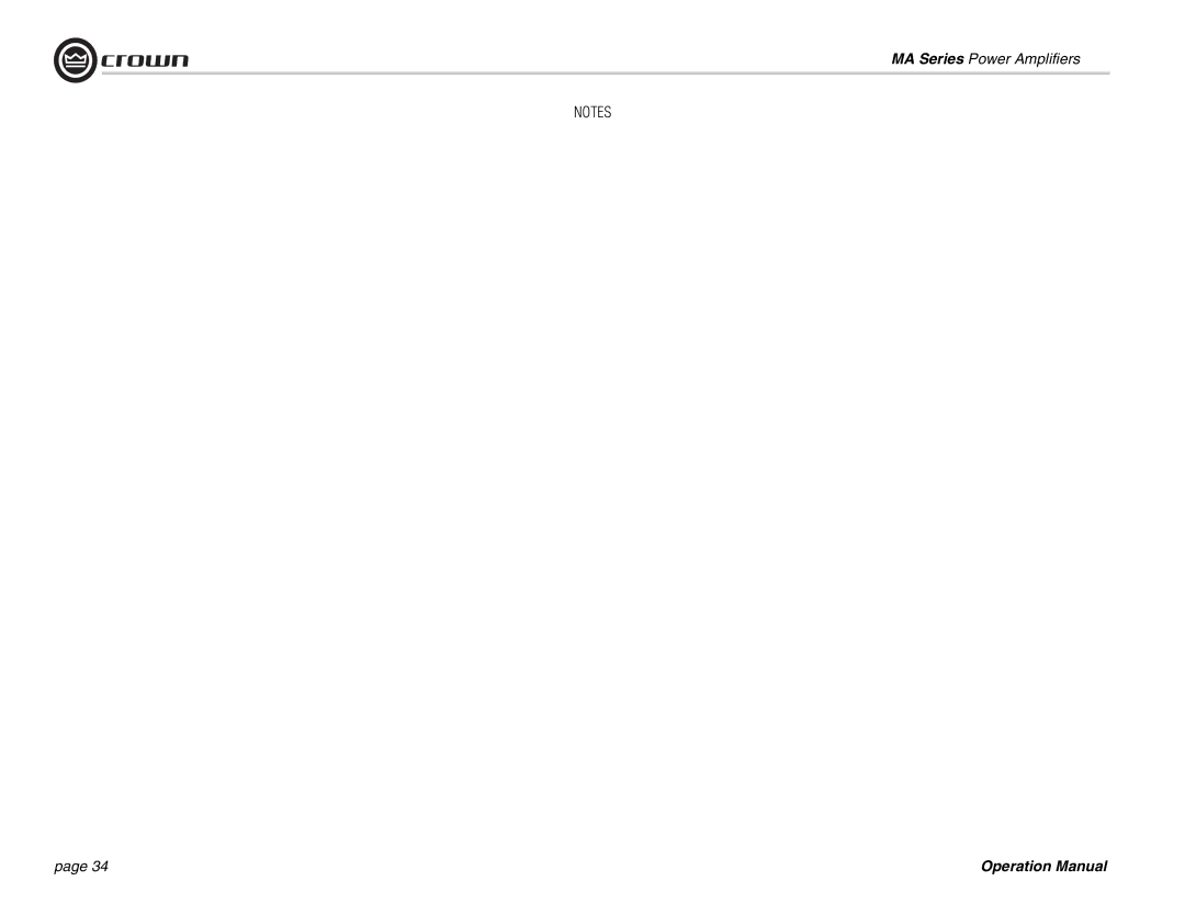 Crown Audio MA-602, MA-1202 operation manual MA Series Power Amplifiers 