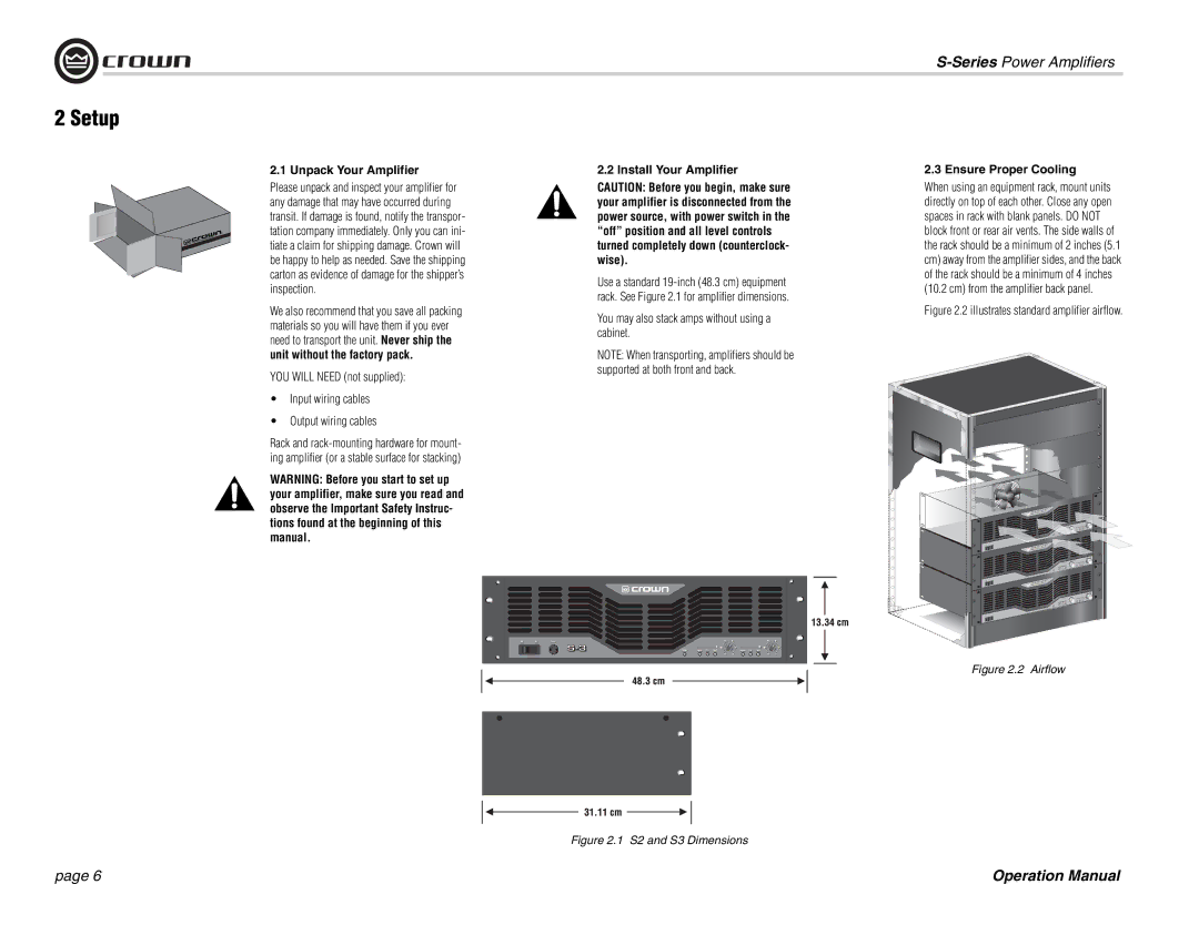 Crown Audio S Series Setup, Unpack Your Amplifier Install Your Amplifier, You may also stack amps without using a cabinet 