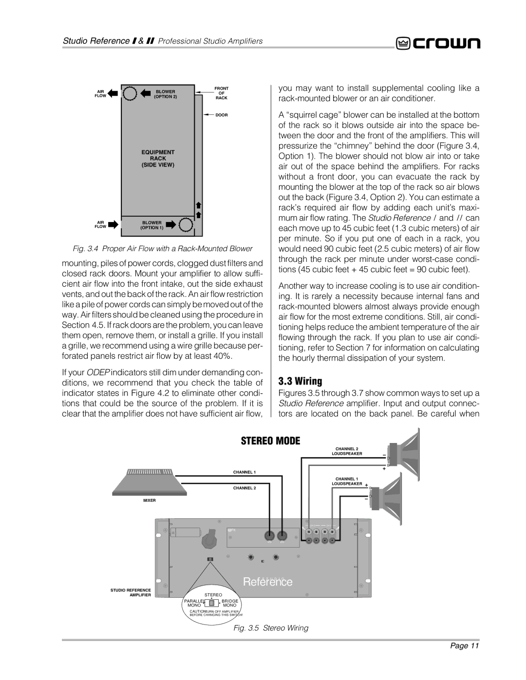 Crown Audio STUDIO AMPLIFIER owner manual Wiring, Stereo Mode 