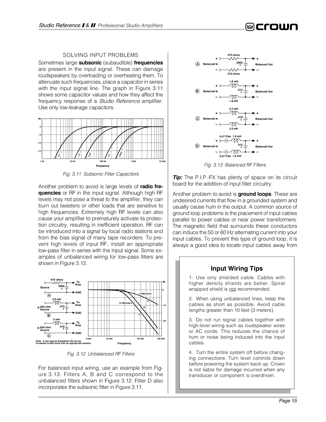 Crown Audio STUDIO AMPLIFIER owner manual Input Wiring Tips, Solving Input Problems 