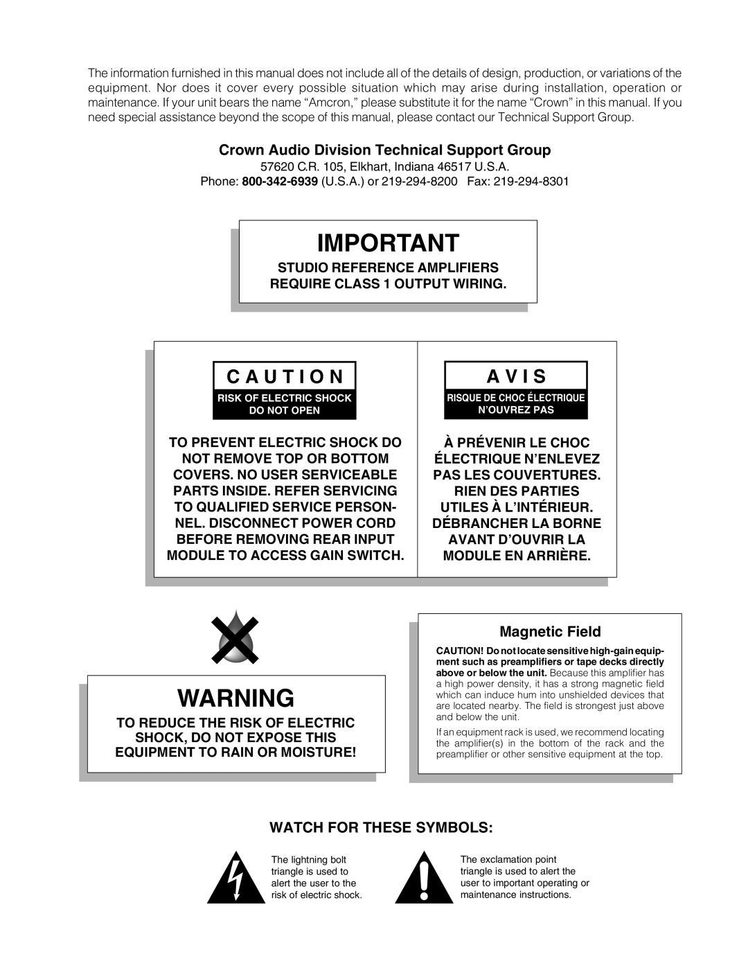 Crown Audio STUDIO AMPLIFIER owner manual Crown Audio Division Technical Support Group, Magnetic Field 