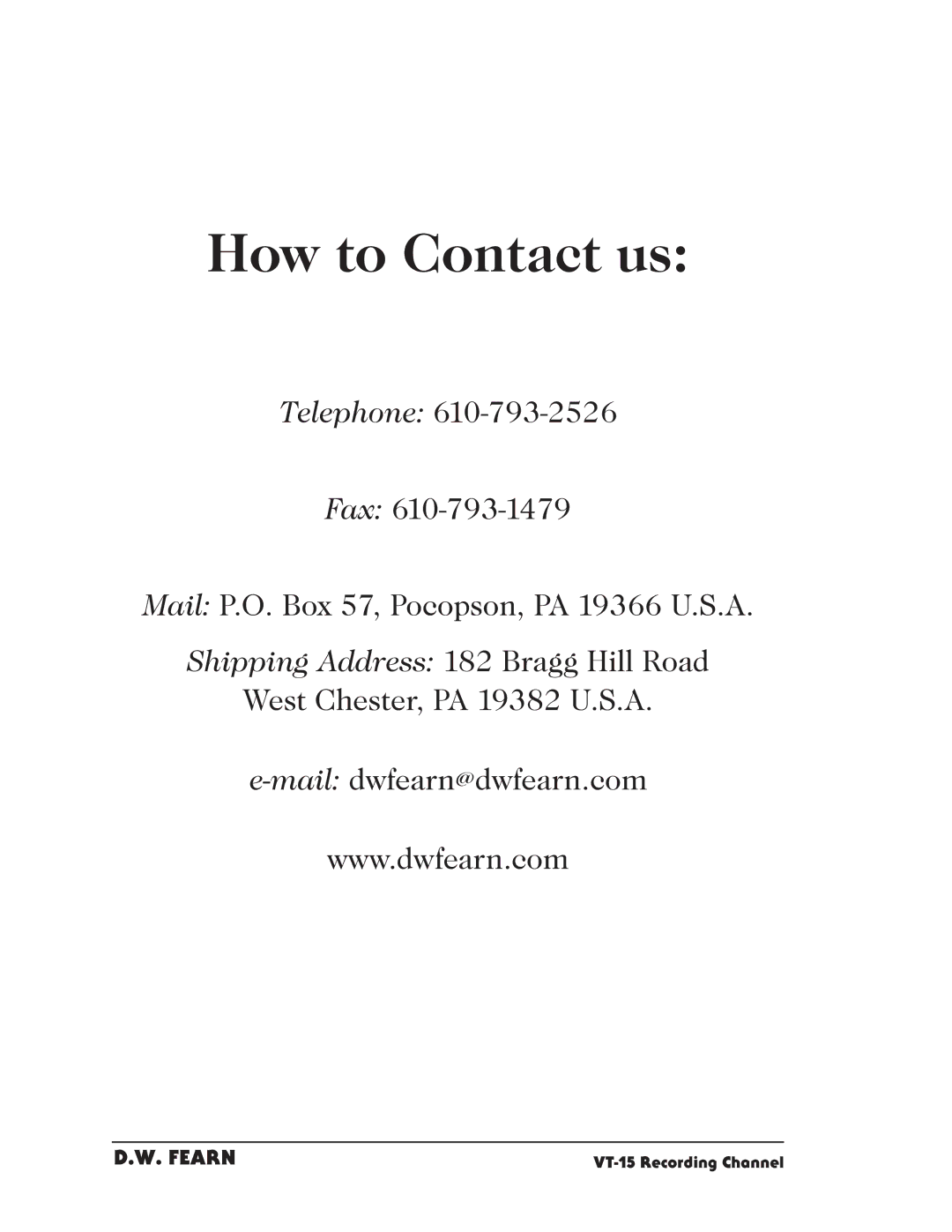 Crown Audio VT-15 manual How to Contact us 