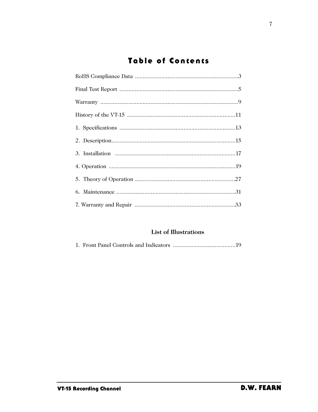 Crown Audio VT-15 manual B l e o f C o n t e n t s, List of Illustrations 