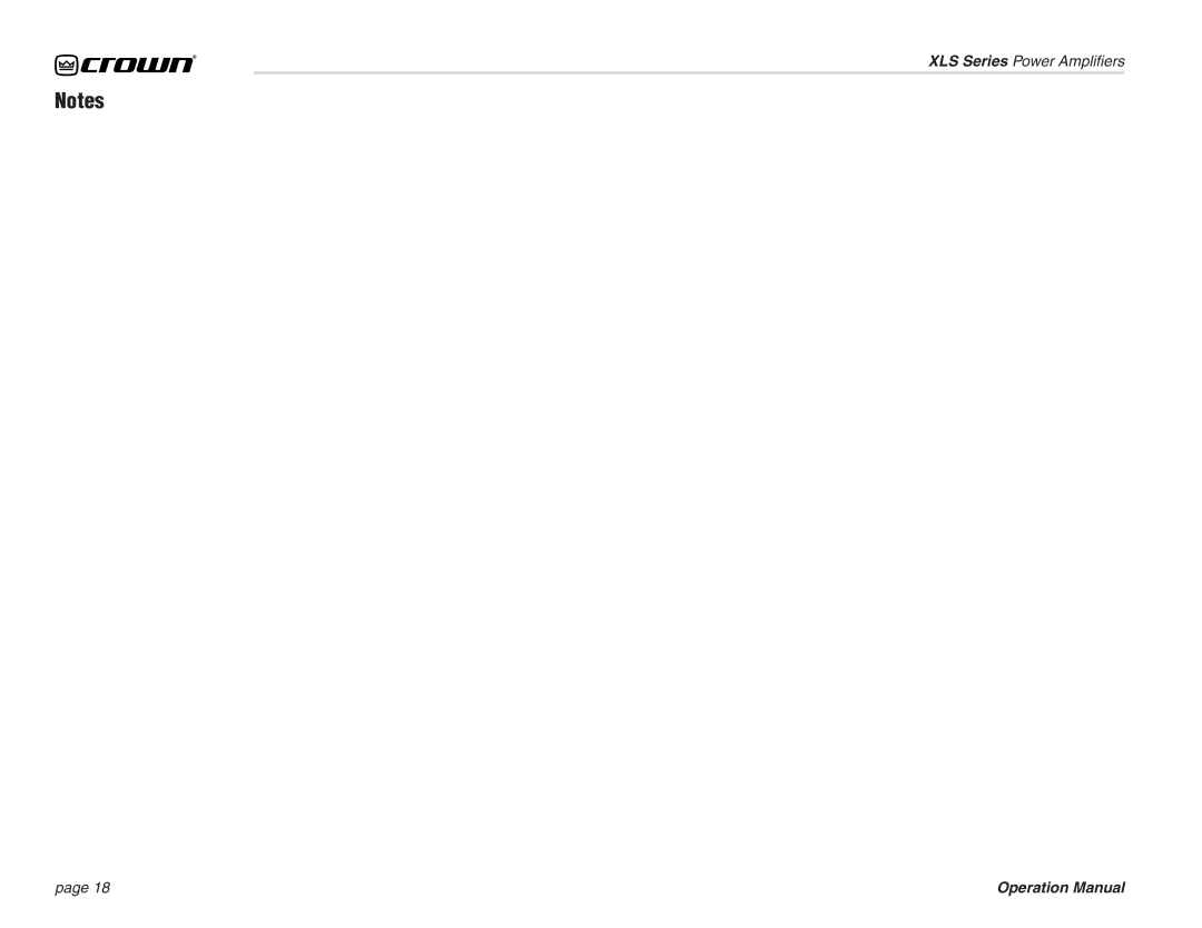 Crown Audio XL Series operation manual XLS Series Power Ampliﬁers 
