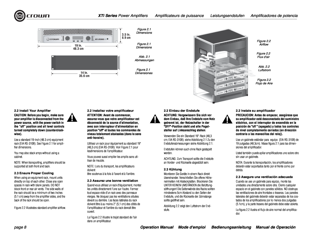 Crown Audio XTi 4000 XTi Series Power Amplifiers, Amplificateurs de puissance, Leistungsendstufen, page, 2.3 Kühlung 
