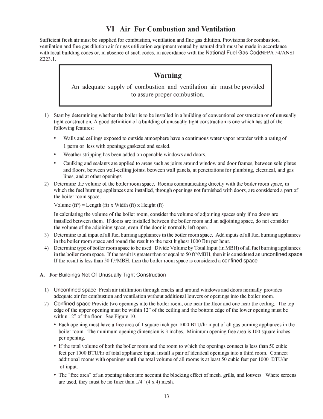 Crown Boiler 16-325 500506 manual VI Air For Combustion and Ventilation, 1513 