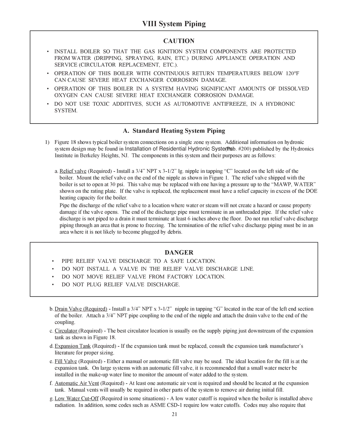 Crown Boiler 16-325 500506 manual Viii System Piping, Standard Heating System Piping, 2321 