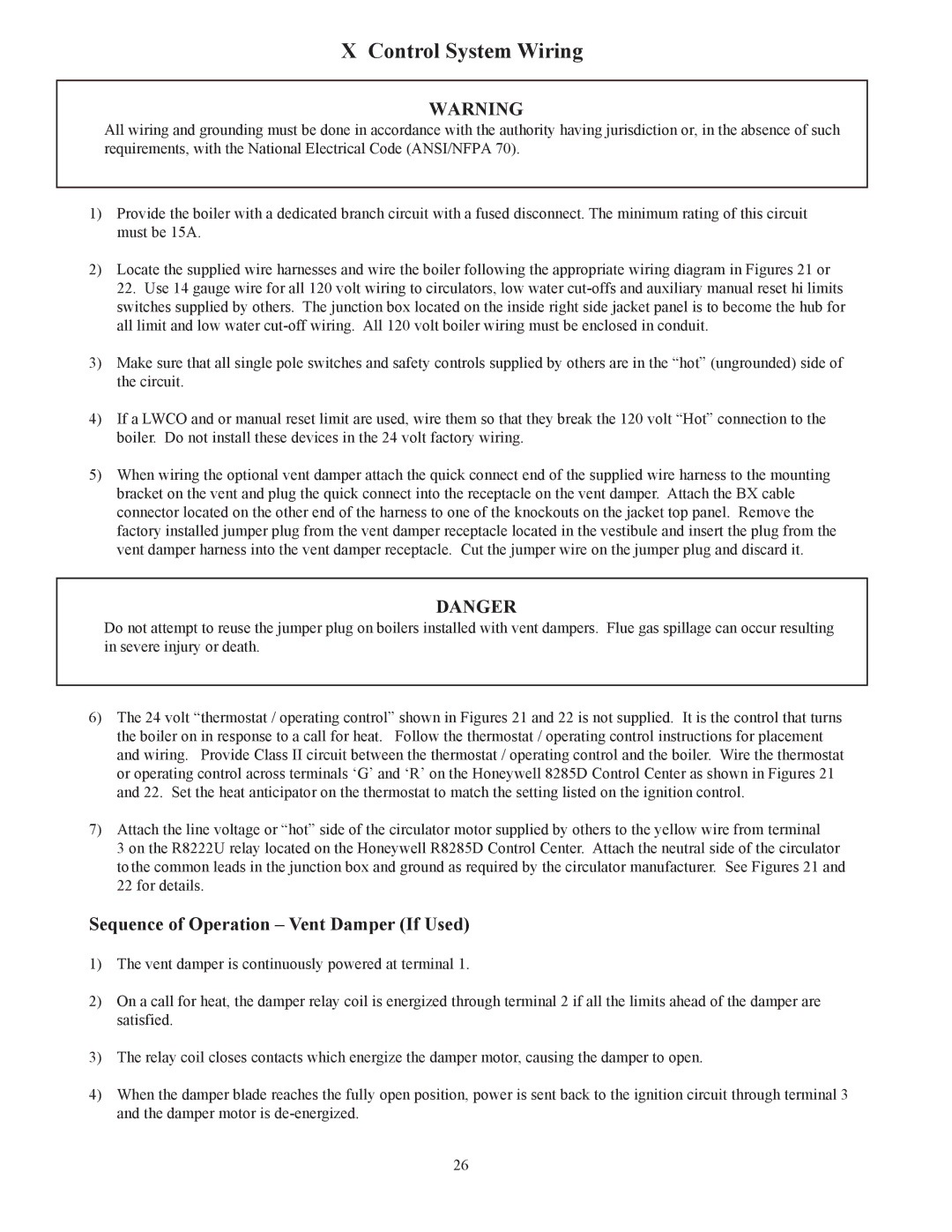 Crown Boiler 16-325 500506 manual Control System Wiring, Sequence of Operation Vent Damper If Used, 2826 