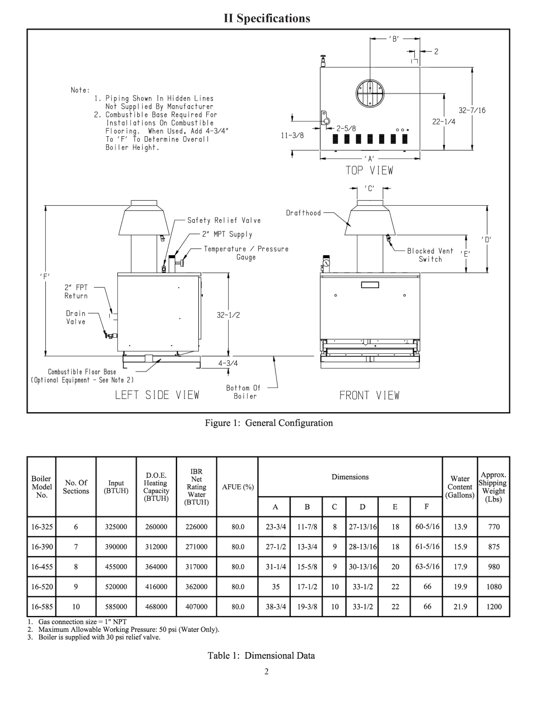 Crown Boiler 16-325 500506 manual II Specifications 