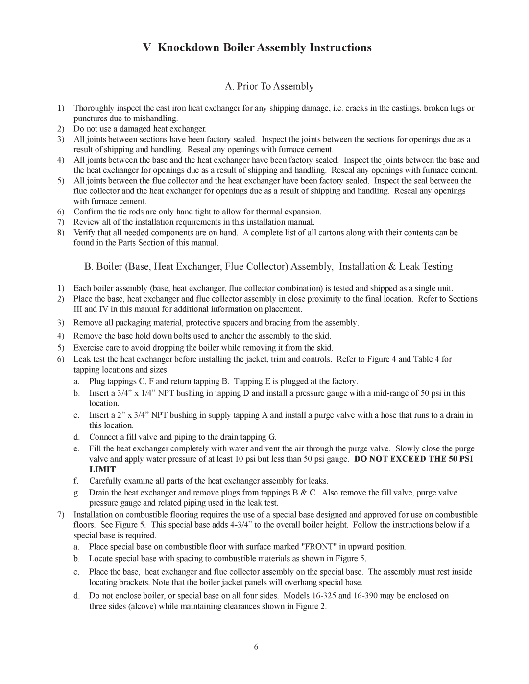 Crown Boiler 16-325 500506 manual Knockdown Boiler Assembly Instructions, Prior To Assembly 