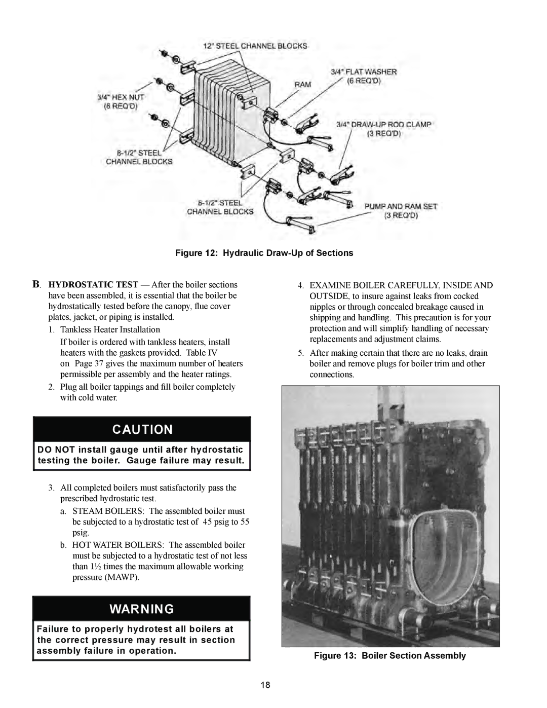 Crown Boiler 24-04, 24-11, 24-10, 24-08, 24-12, 24-06, 24-05, 24-09, 24-03, 24-07 Hydraulic Draw-Up of Sections 