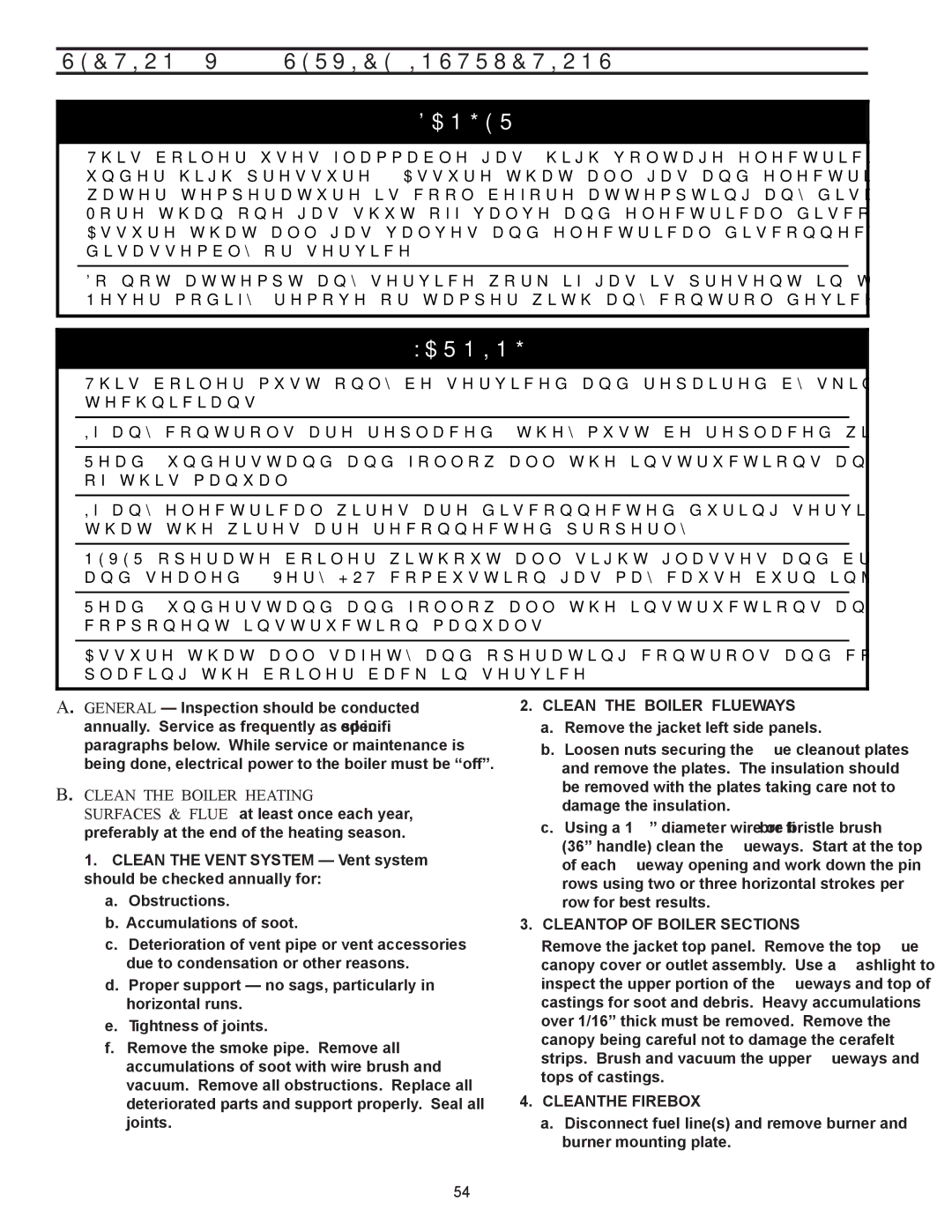 Crown Boiler 24-06, 24-11, 24-10, 24-08, 24-12, 24-05, 24-09, 24-03 Section V Service Instructions, Clean the Boiler Flueways 