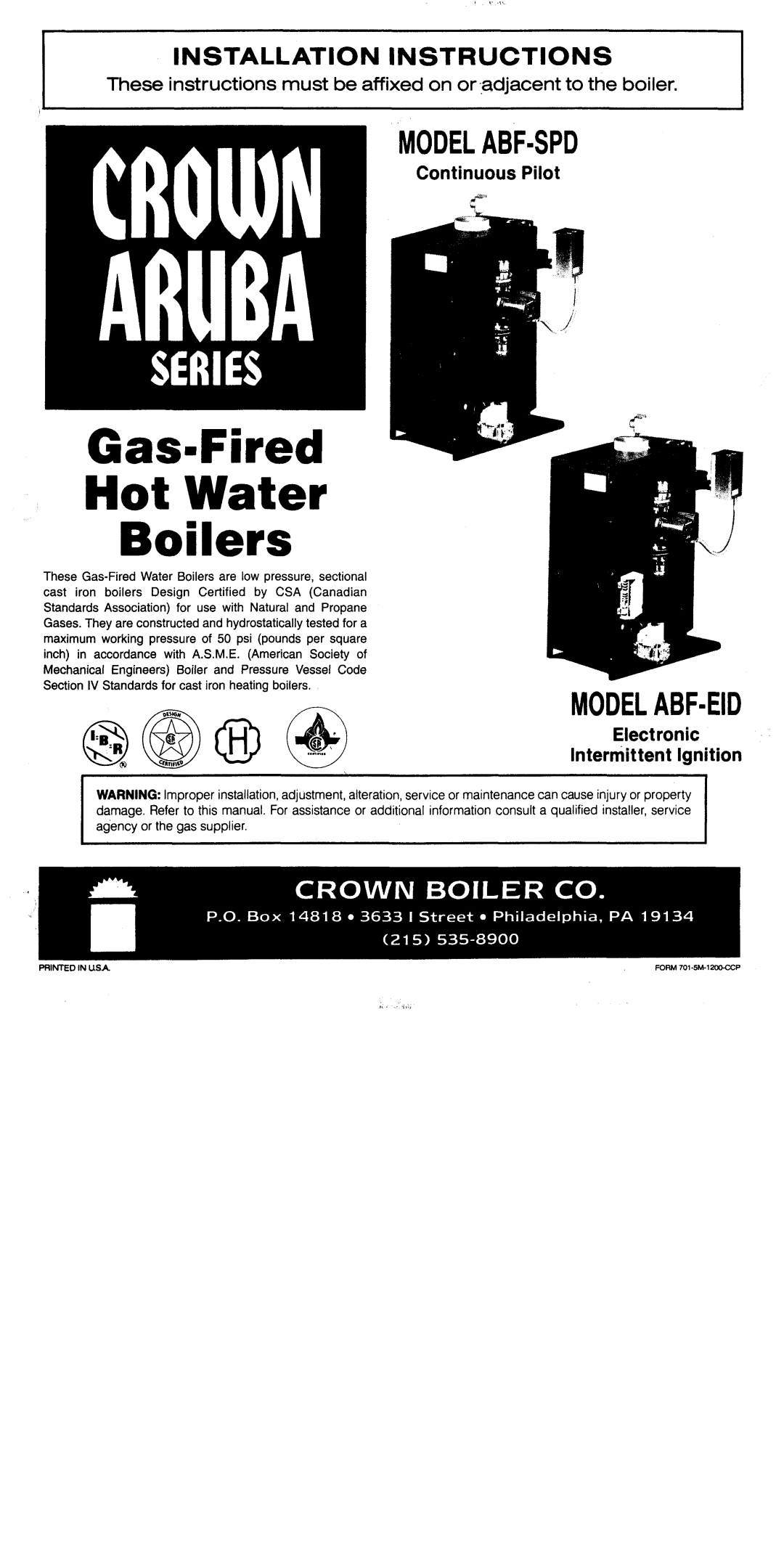 Crown Boiler ABF-EID, ABF-SPD manual 