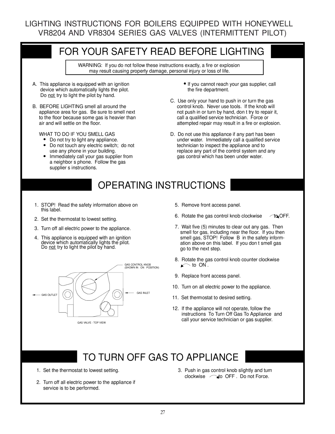 Crown Boiler BSI207, BSI241, BSI276, BSI345, BSI379, BSI103, BSI138, BSI172, BSI069, BSI310 For Your Safety Read Before Lighting 