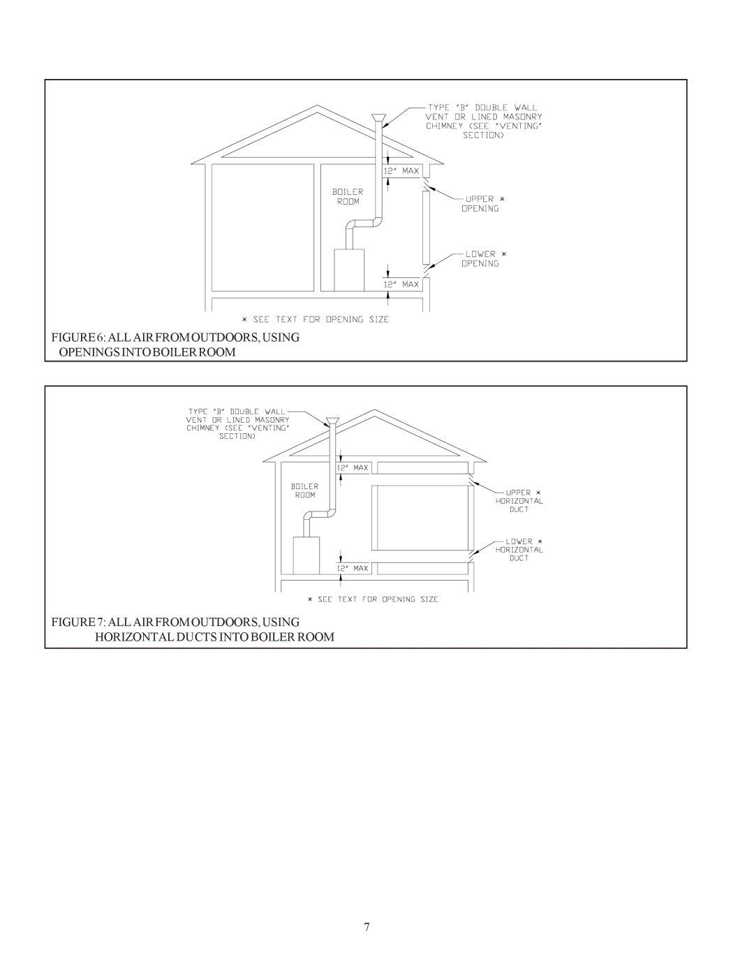 Crown Boiler BSI207, BSI241, BSI276, BSI345, BSI379, BSI103, BSI138 ALL AIR from OUTDOORS, Using Openings Into Boiler Room 