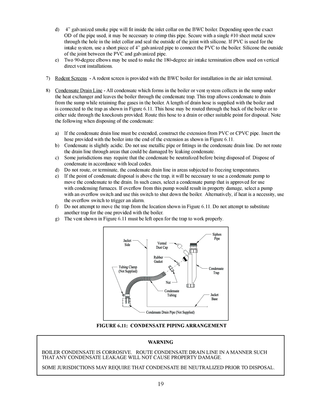 Crown Boiler BWC Series installation instructions Condensate Piping Arrangement 