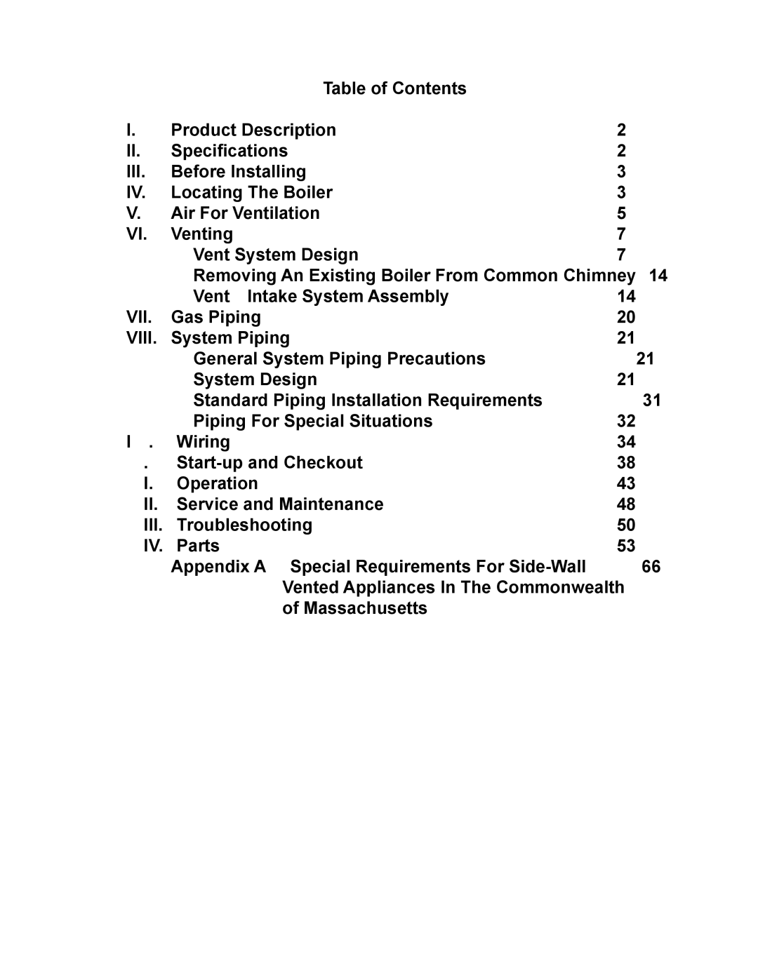 Crown Boiler BWC Series installation instructions Vii 