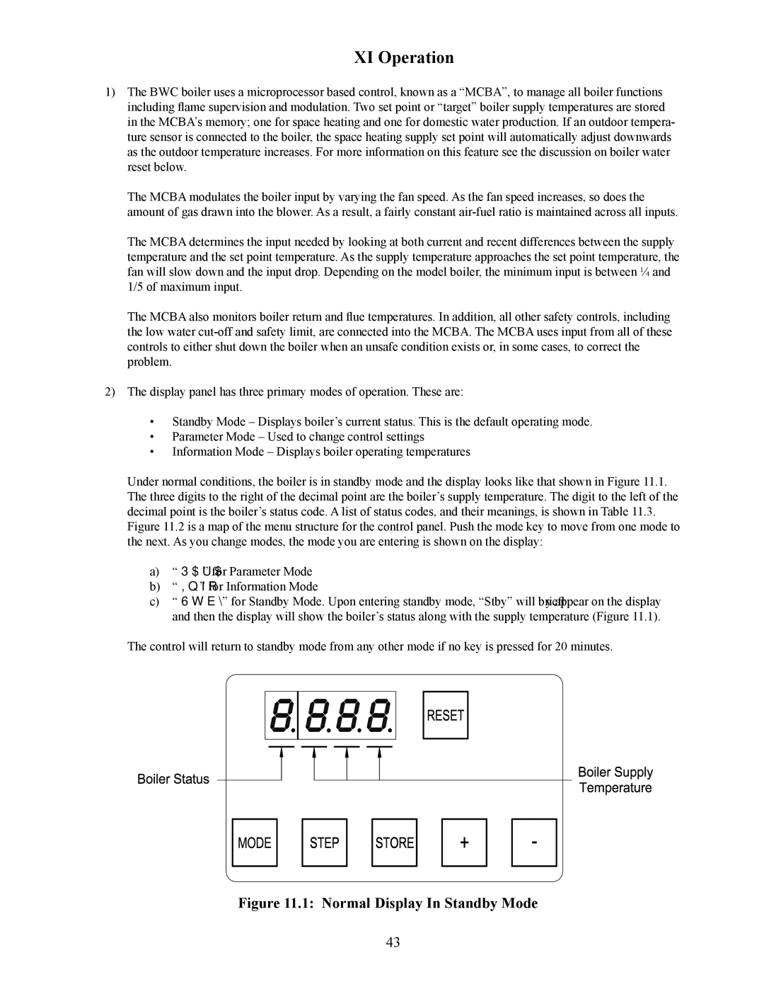 Crown Boiler BWC Series installation instructions XI Operation, Normal Display In Standby Mode 