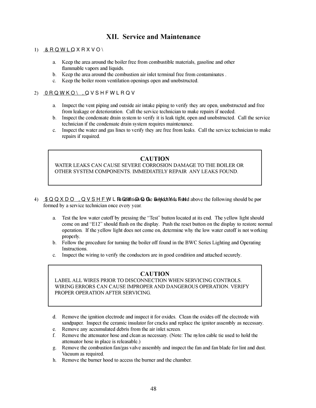 Crown Boiler BWC Series installation instructions XII. Service and Maintenance, Continuously 