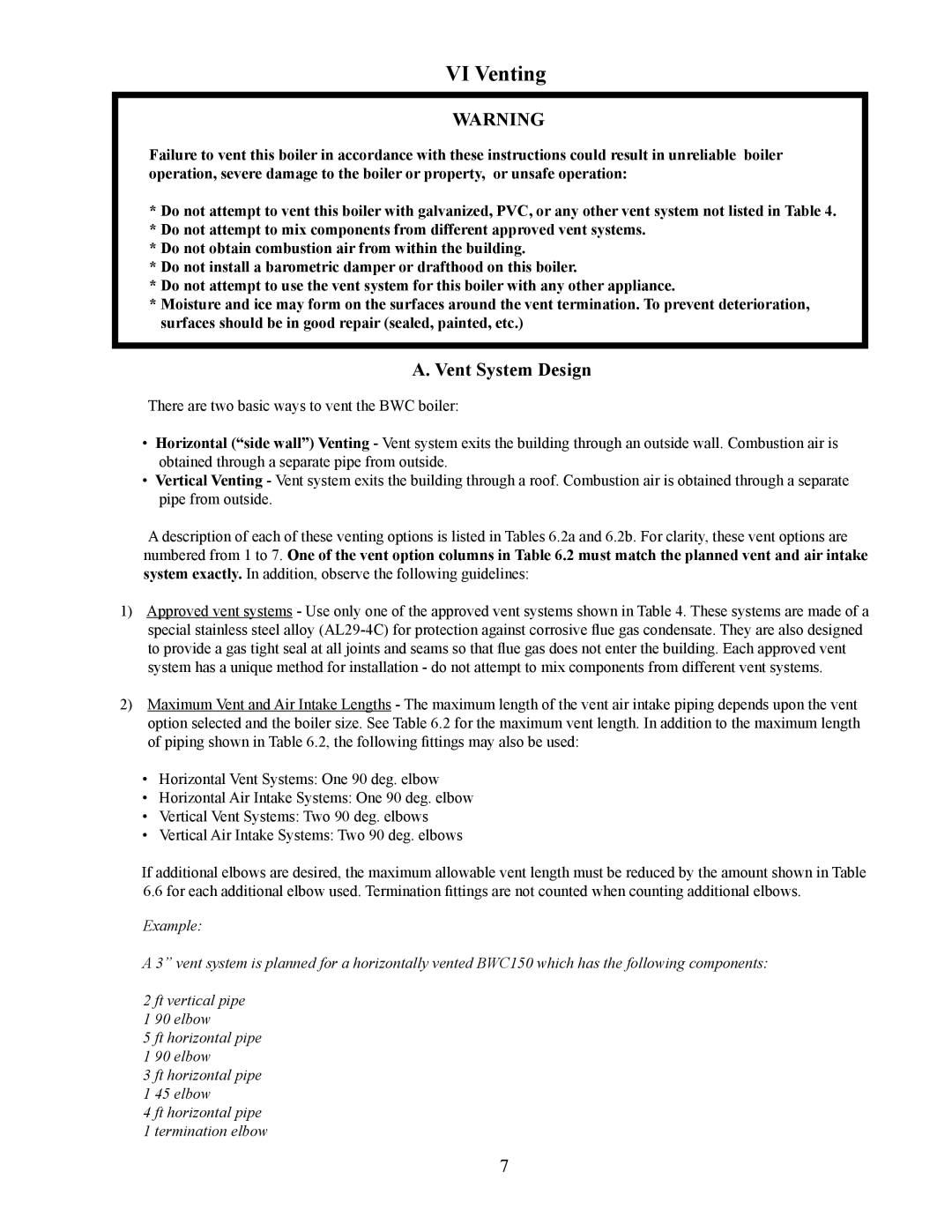 Crown Boiler BWC Series installation instructions VI Venting, Vent System Design 