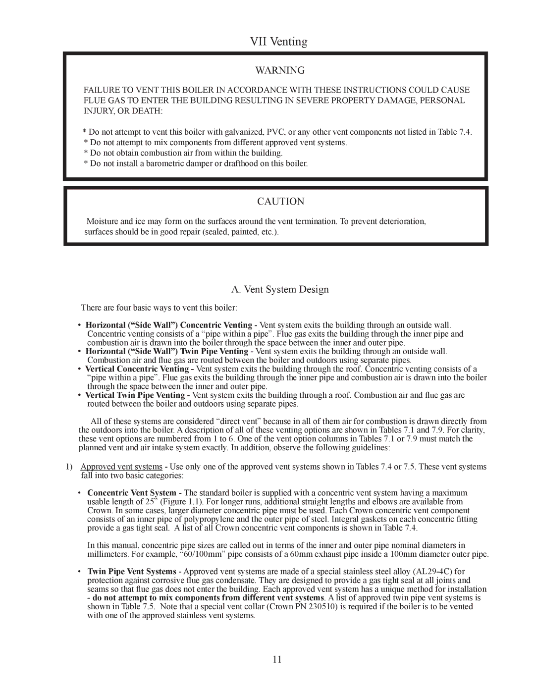 Crown Boiler BWC070, BWC120, BWC090 installation manual VII Venting 