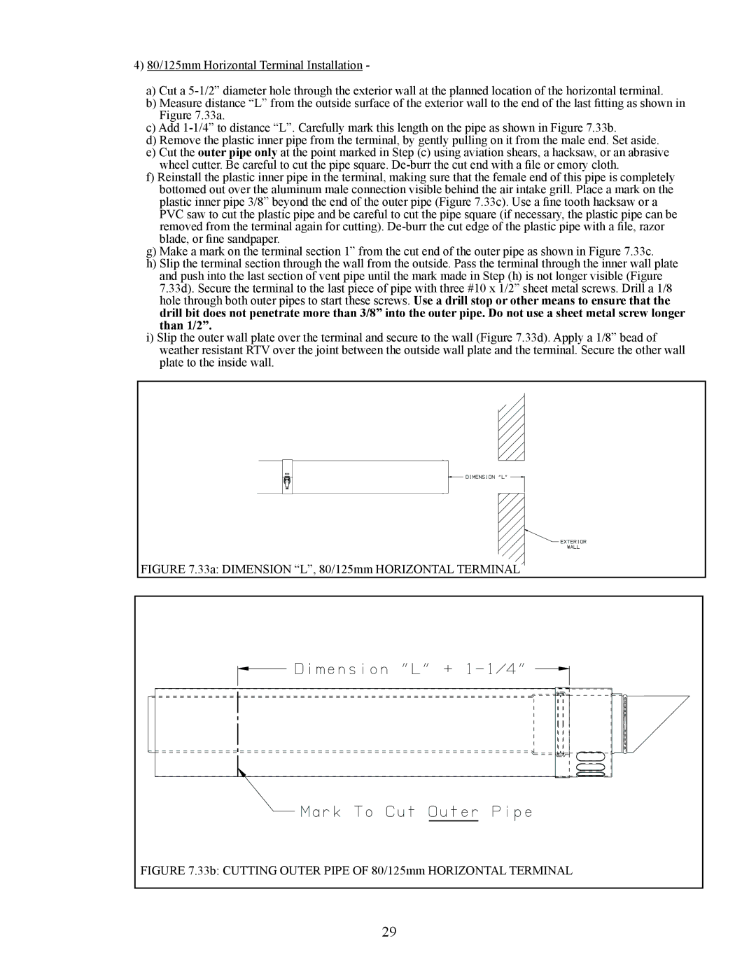 Crown Boiler BWC070, BWC120, BWC090 installation manual 33a Dimension L, 80/125mm Horizontal Terminal 