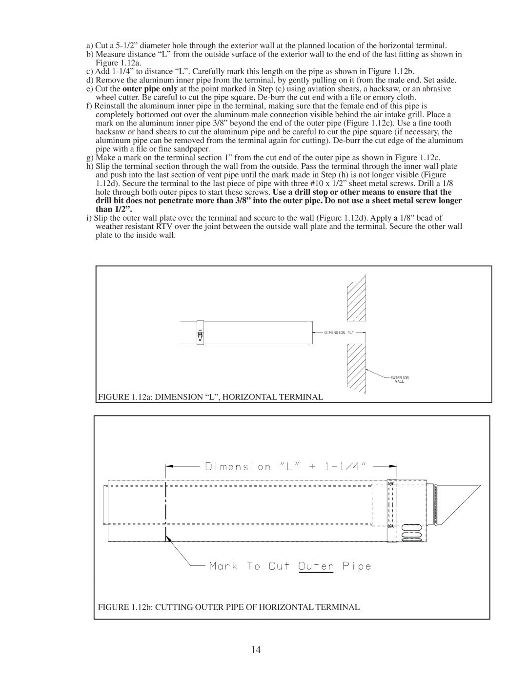 Crown Boiler BWC150/225 installation instructions 12a Dimension L, Horizontal Terminal 