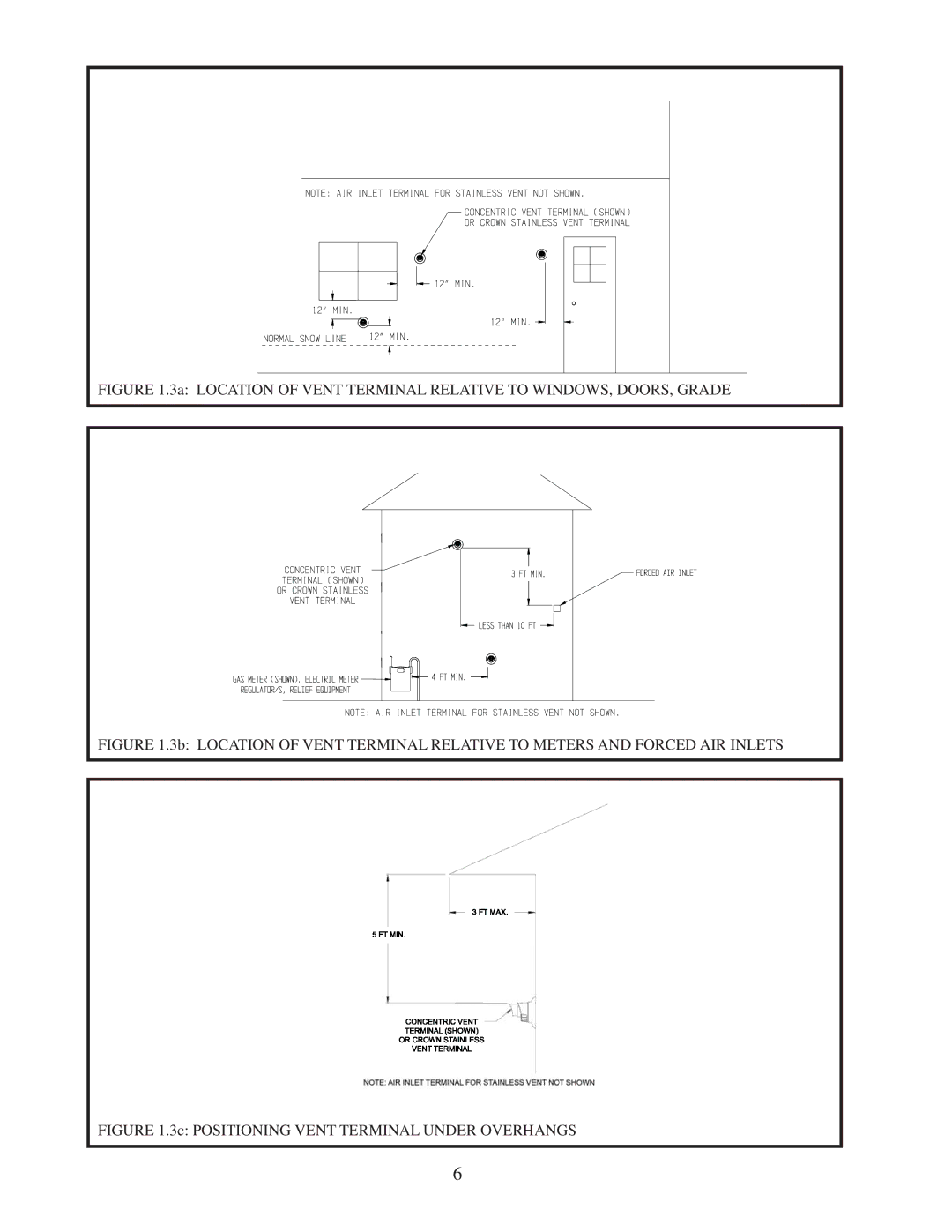 Crown Boiler BWC150/225 installation instructions 3c Positioning Vent Terminal Under Overhangs 