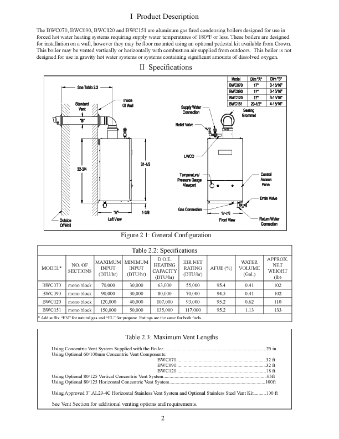 Crown Boiler BWC151 manual 