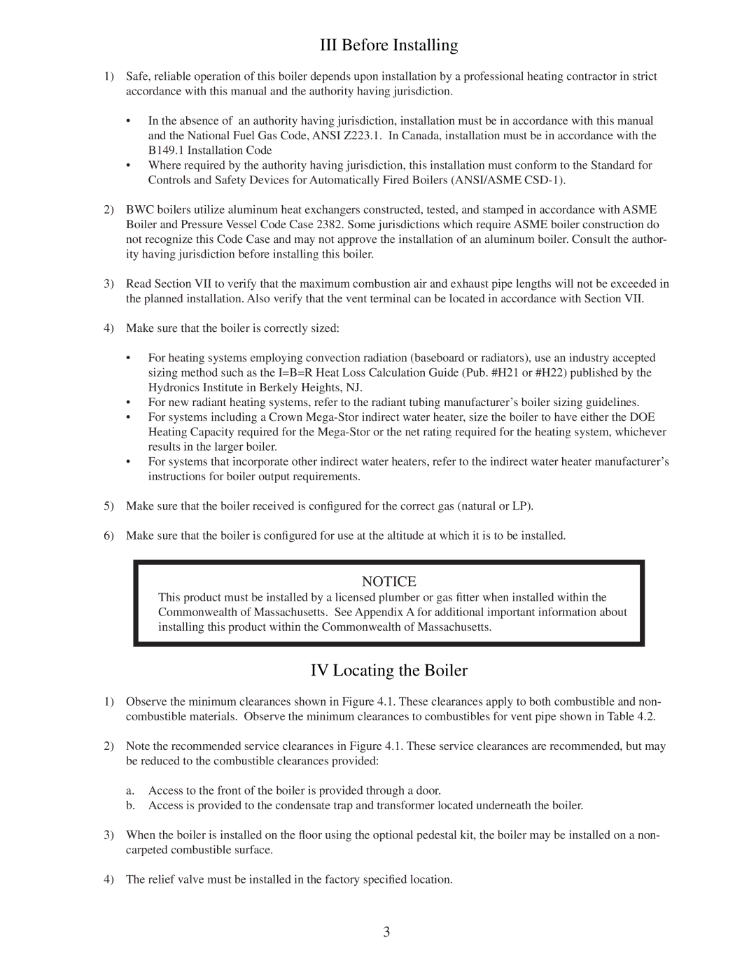 Crown Boiler BWC151 manual III Before Installing 