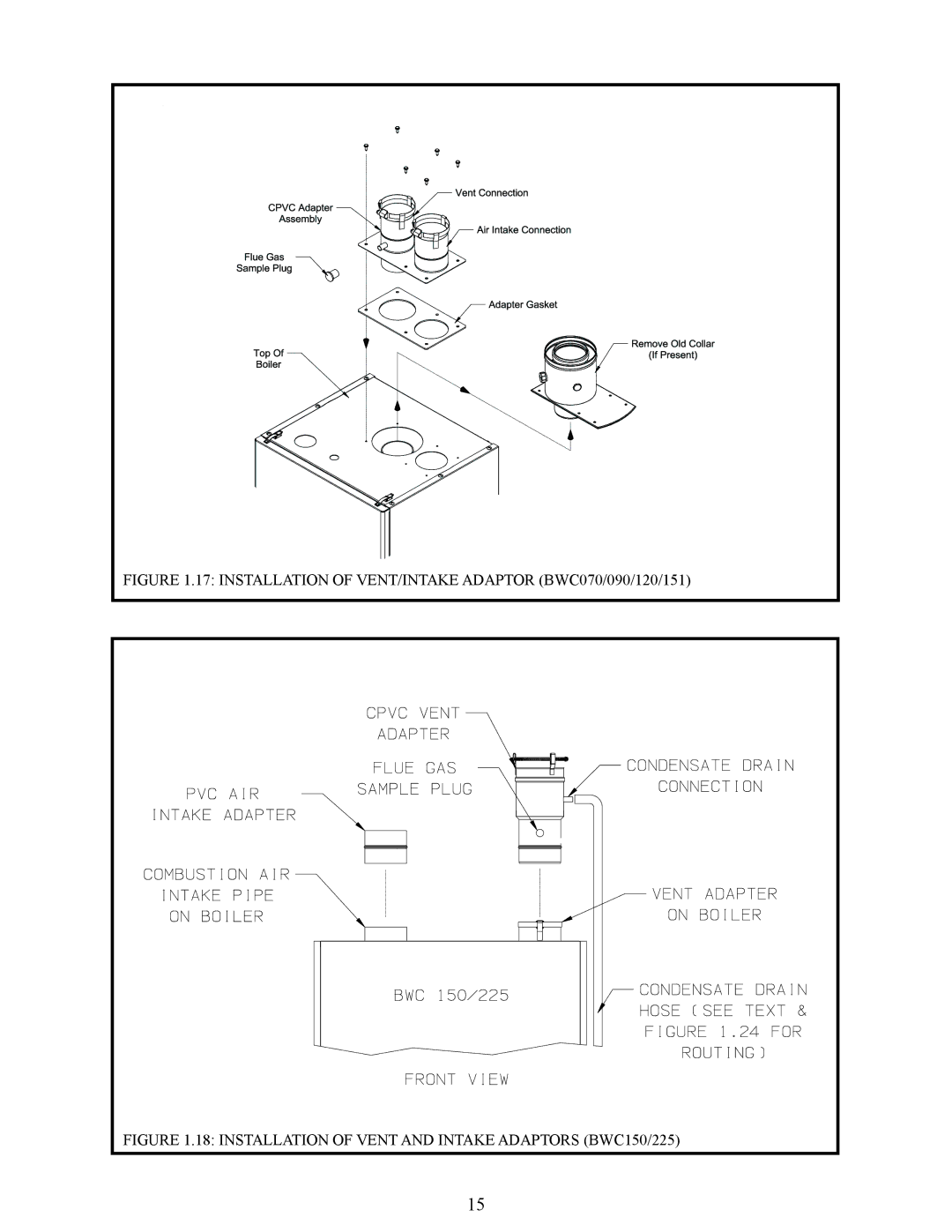 Crown Boiler BWC150, BWC225 manual Installation of VENT/INTAKE Adaptor BWC070/090/120/151 
