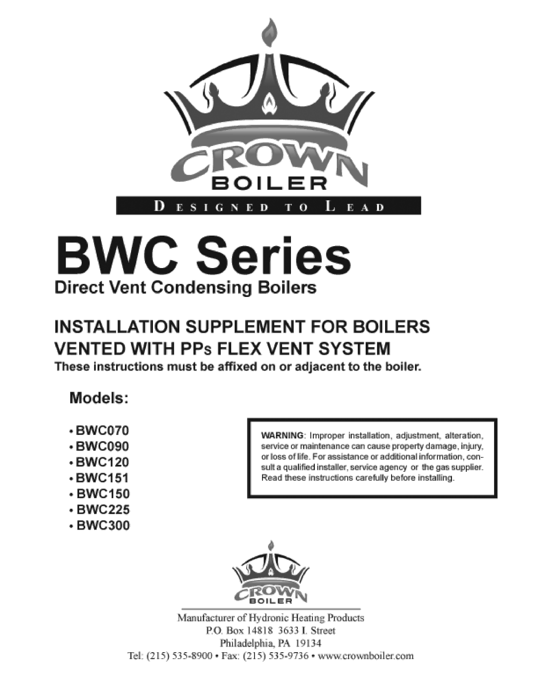 Crown Boiler BWC300 manual 