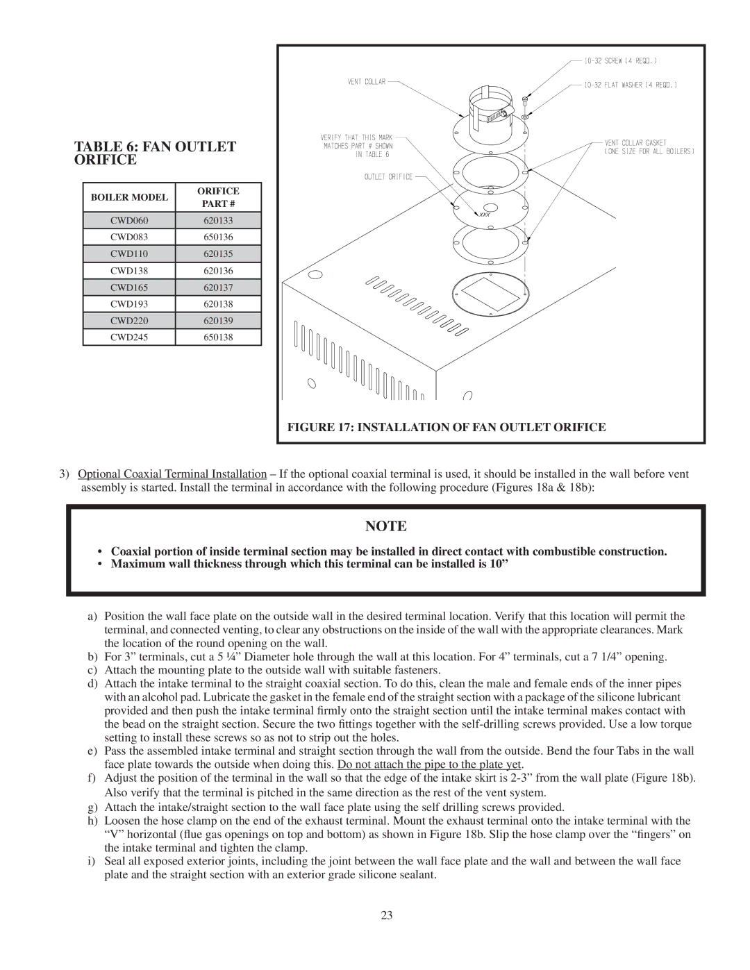 Crown Boiler CWD220, CWD083, CWD060, CWD165, CWD138, CWD193, CWD245, CWD110 installation instructions FAN Outlet Orifice 