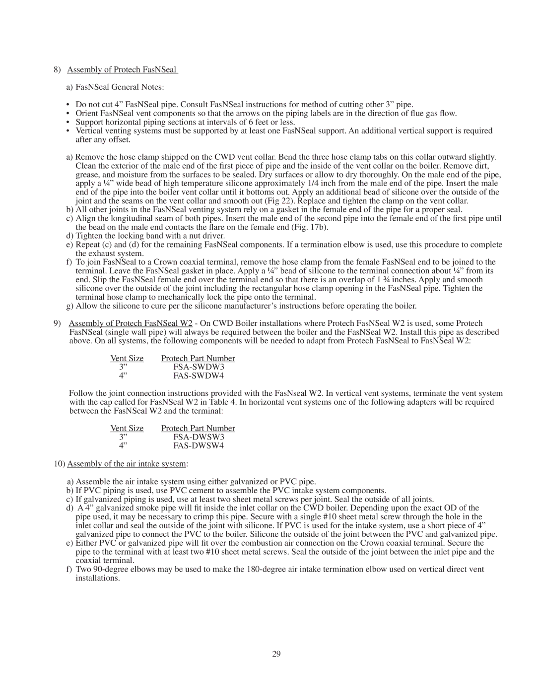 Crown Boiler CWD110, CWD083, CWD220, CWD060, CWD165, CWD138, CWD193, CWD245 installation instructions FSA-SWDW3 